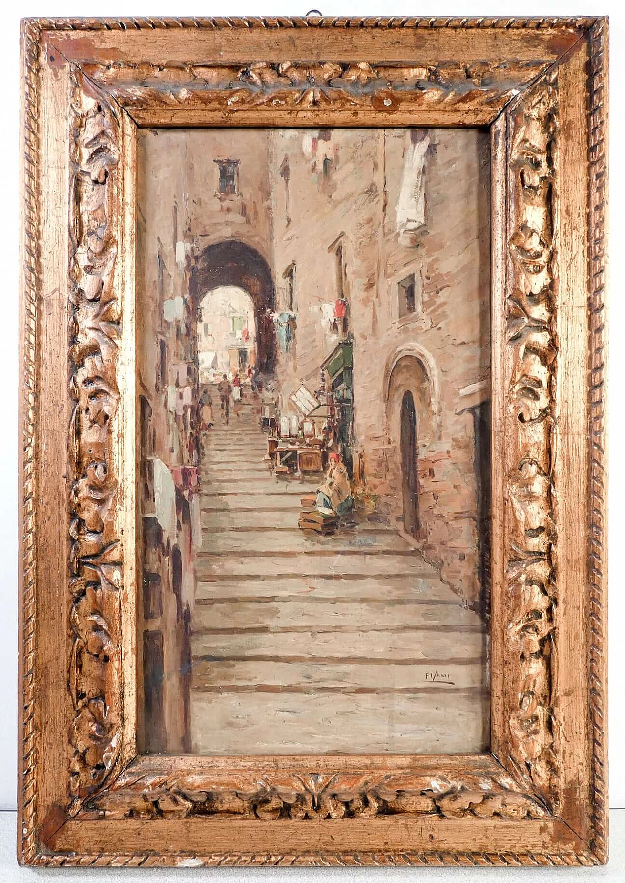 Gustavo Pisani, Stairway of Naples, oil on canvas, early 20th century 1
