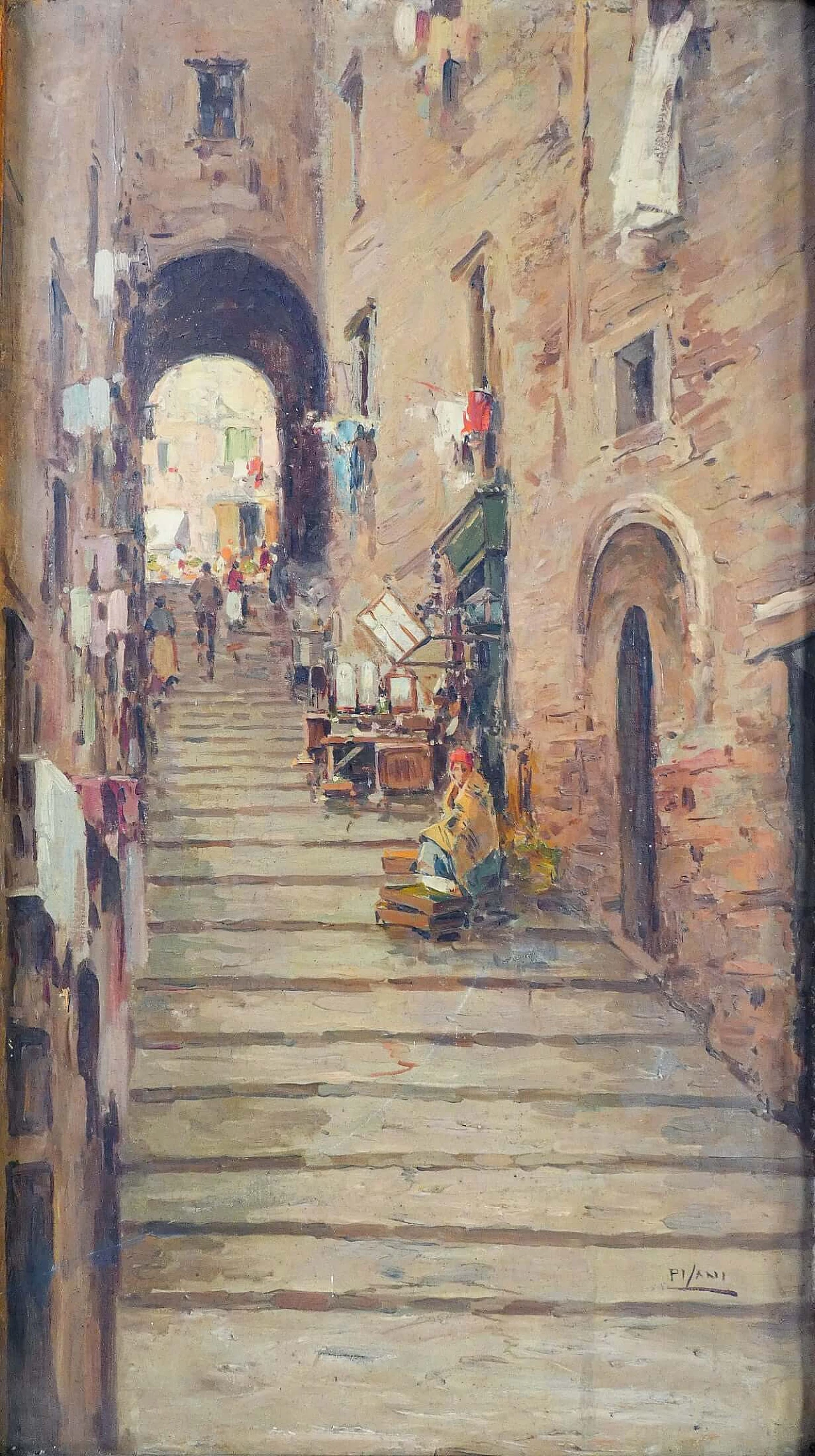 Gustavo Pisani, Stairway of Naples, oil on canvas, early 20th century 2