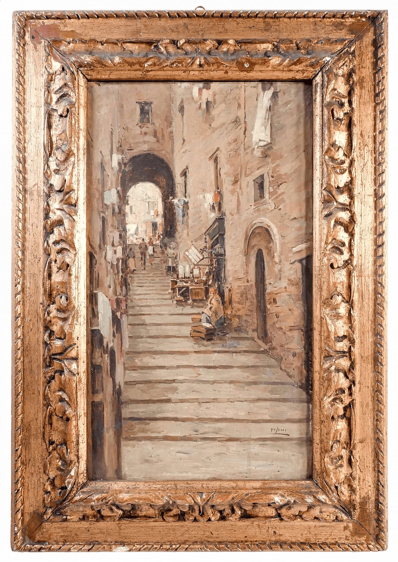 Gustavo Pisani, Stairway of Naples, oil on canvas, early 20th century 9