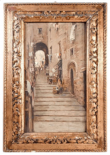 Gustavo Pisani, Stairway of Naples, oil on canvas, early 20th century