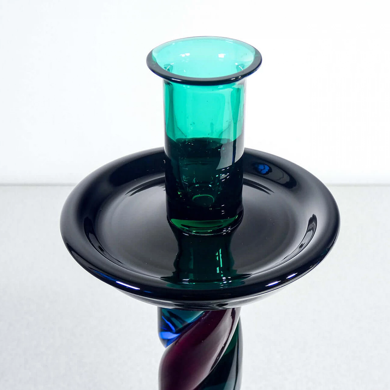 Pair of polychrome blown glass candlesticks from Murano, 1950s 6