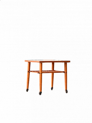 Tavolino scandinavo in teak con rotelle, anni '60