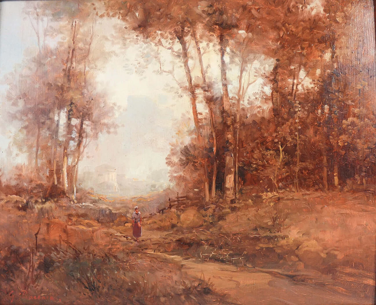 G. Piacenza, Autumnal landscape, oil on masonite, 1950s 2