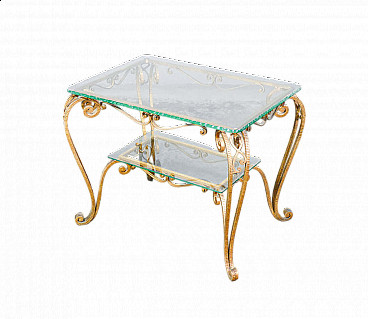Gilded metal coffee table with two glass tops by Pier Luigi Colli, 1950s