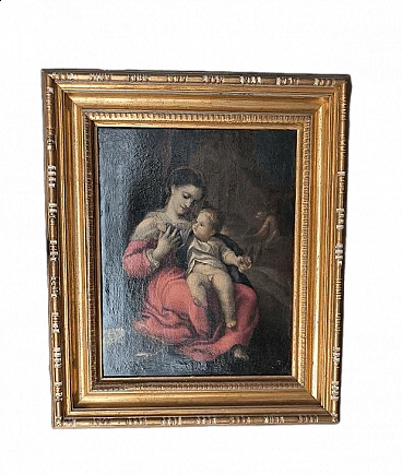 Riproduzione della Madonna della Cesta di Correggio, dipinto a olio su tela, '600