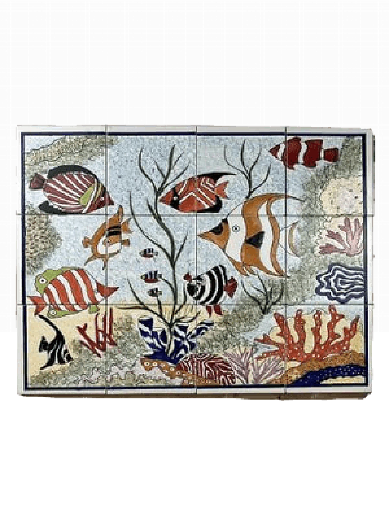 Pannello in ceramica decorata a mano con pesci, anni '80 10