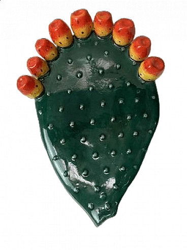 Sicilian glazed terracotta prickly pear leaf, 1980s