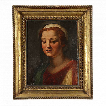Female head in the manner of Andrea del Sarto, tempera on panel, 16th century