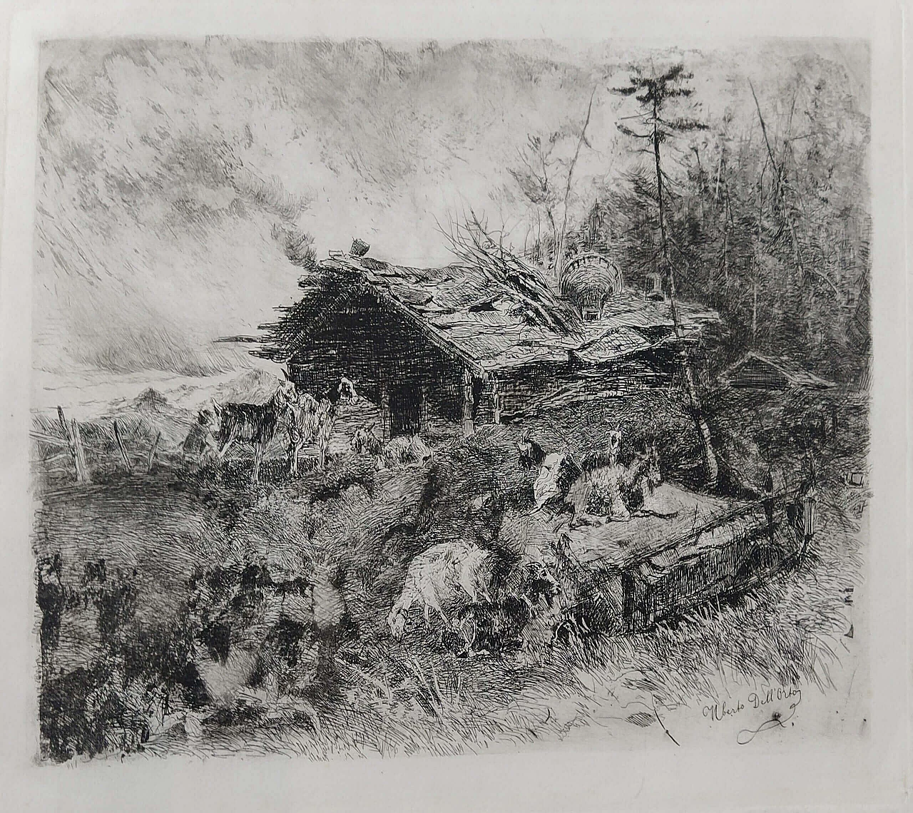 Uberto Dell’Orto, Scena pastorale, acquaforte e puntasecca, '800 1