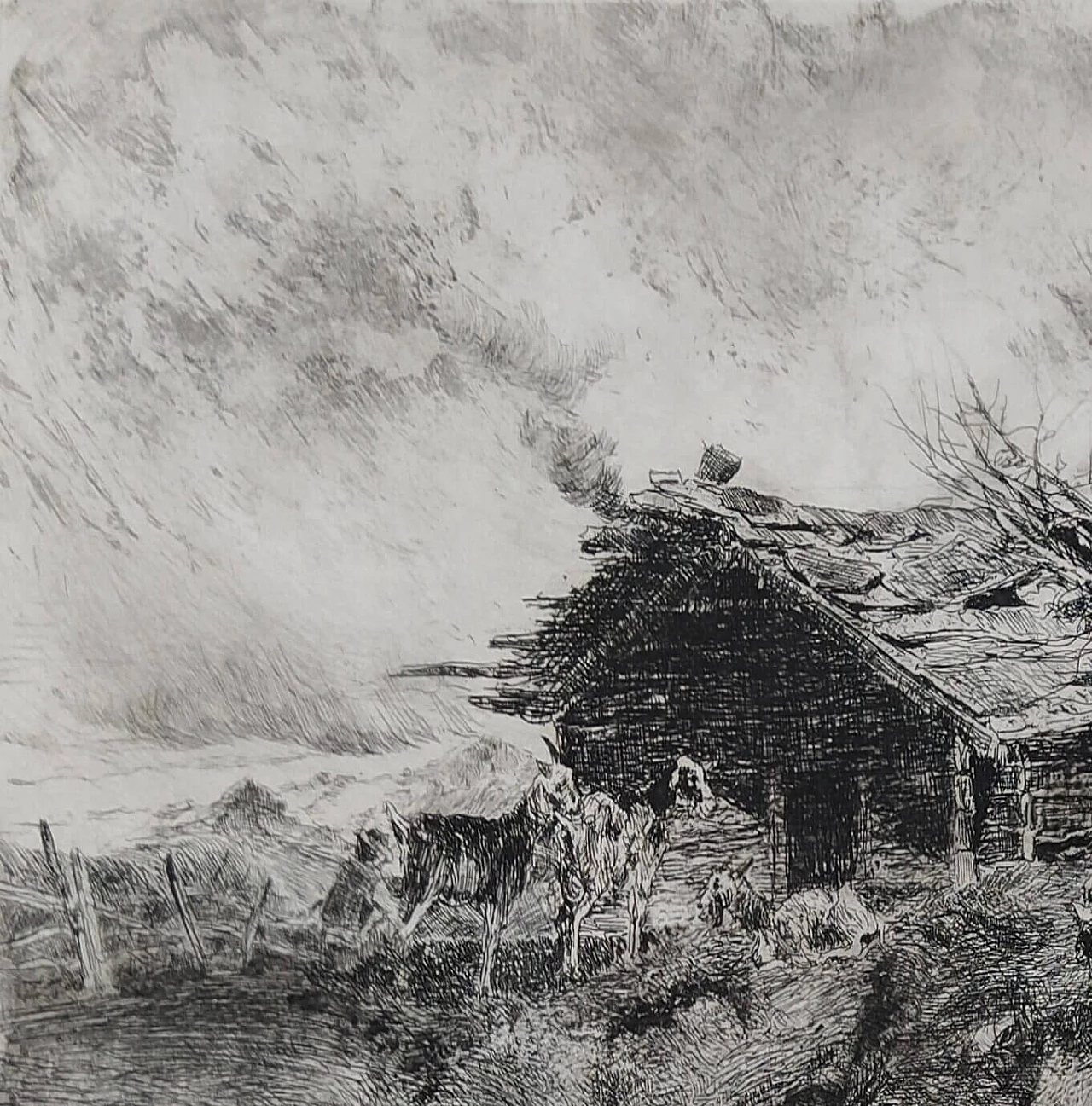 Uberto Dell’Orto, Scena pastorale, acquaforte e puntasecca, '800 3