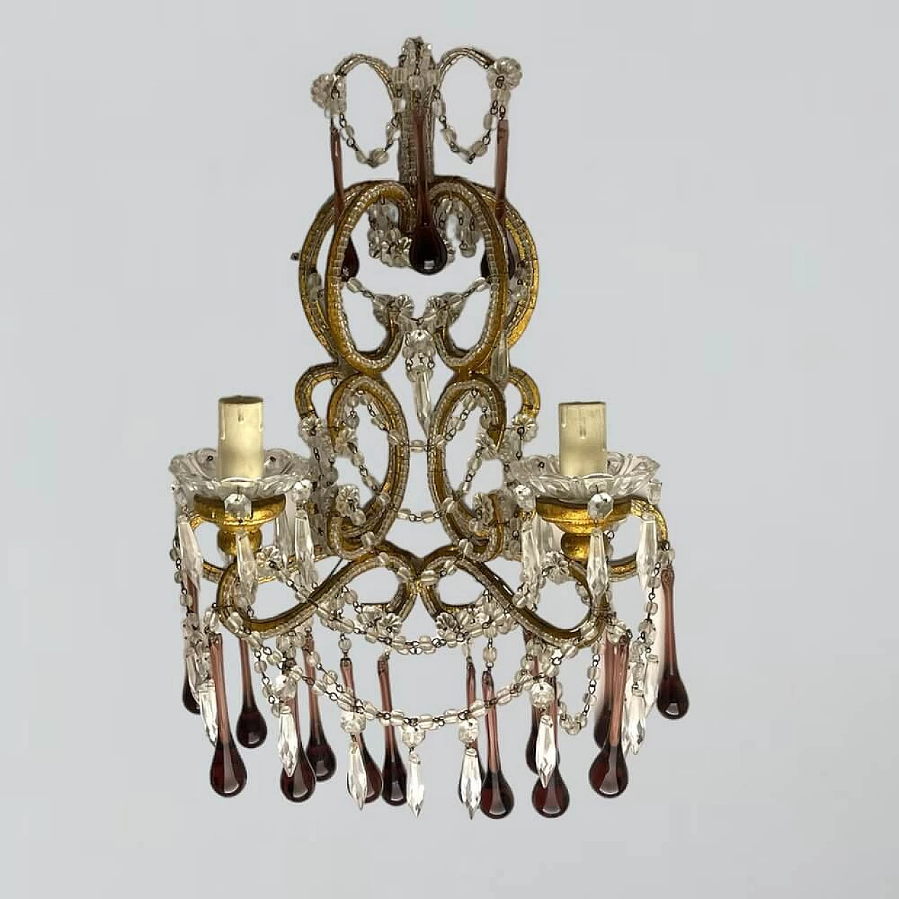 Coppia di applique in vetro di Murano ametista e cristallo, anni '50 2