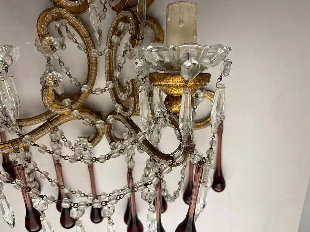Coppia di applique in vetro di Murano ametista e cristallo, anni '50 3