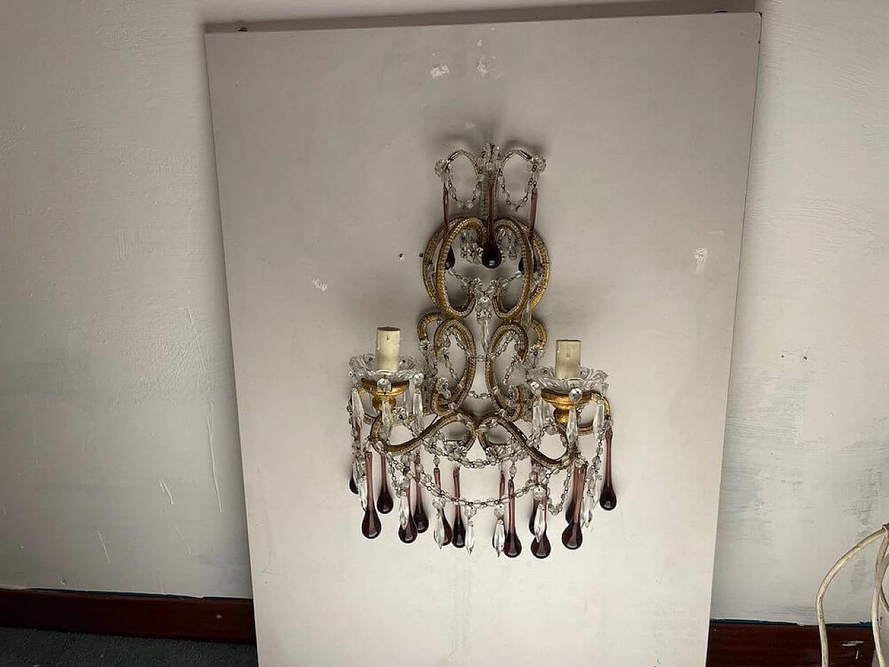 Coppia di applique in vetro di Murano ametista e cristallo, anni '50 5