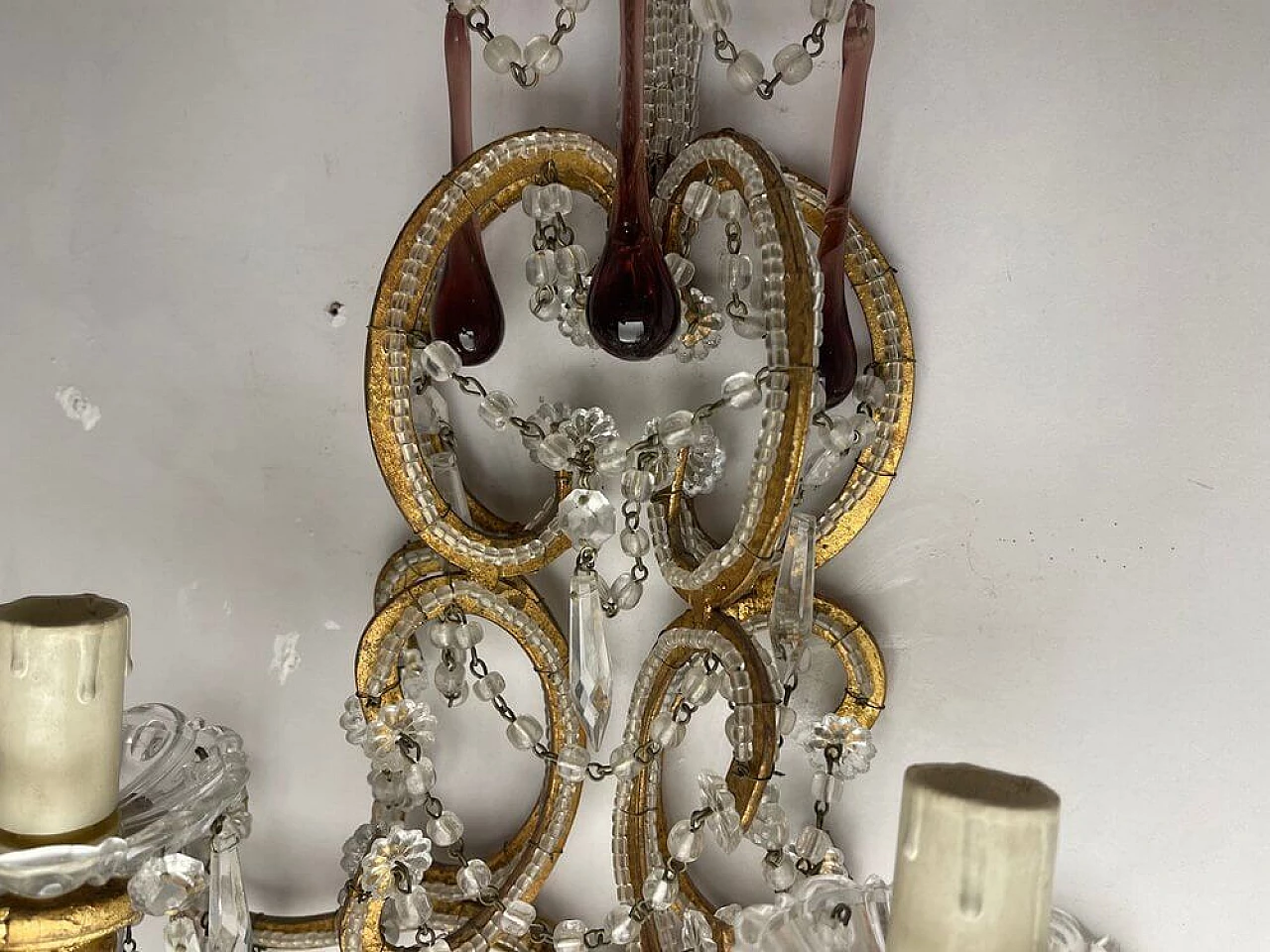 Coppia di applique in vetro di Murano ametista e cristallo, anni '50 8