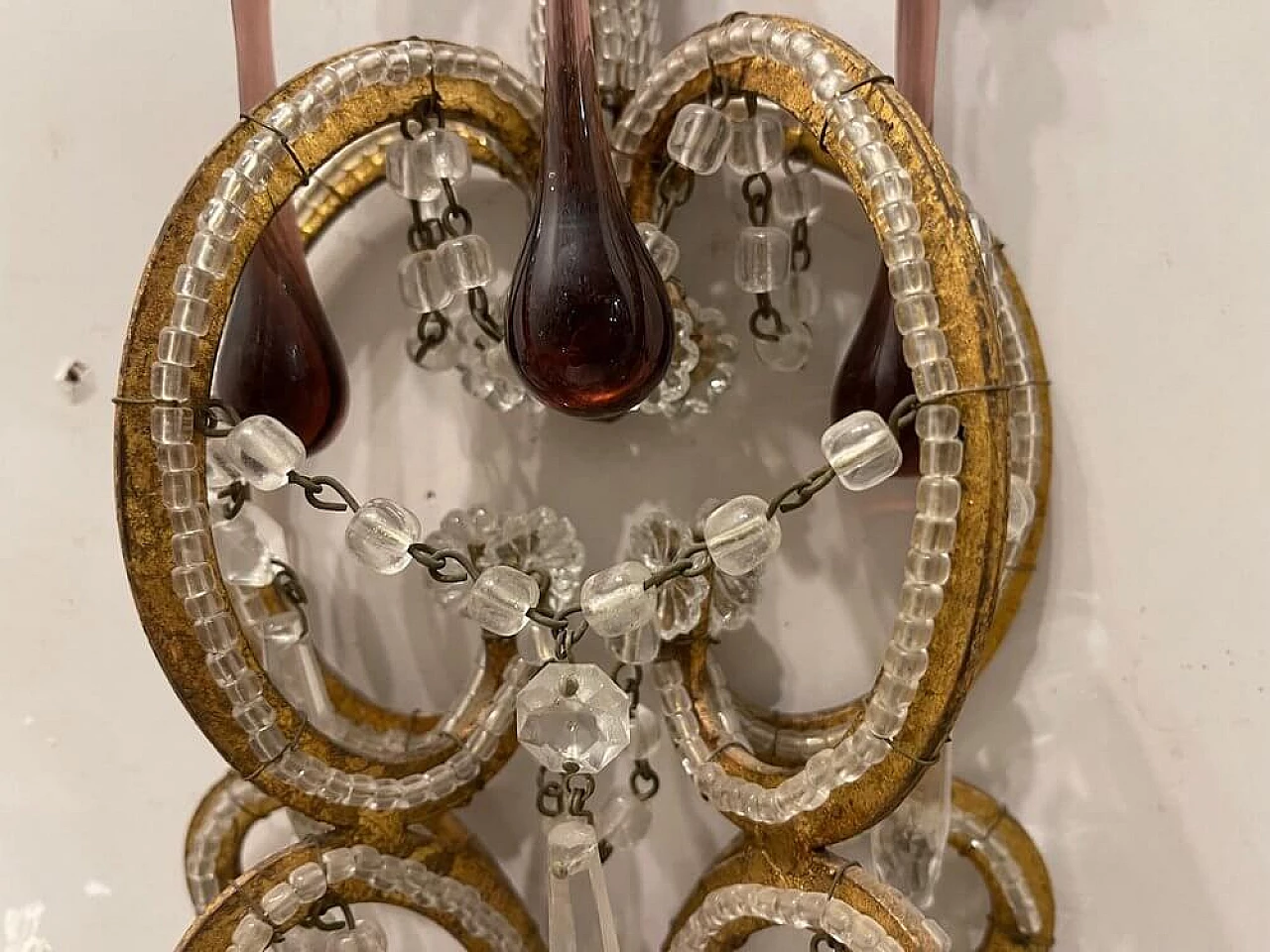 Coppia di applique in vetro di Murano ametista e cristallo, anni '50 9