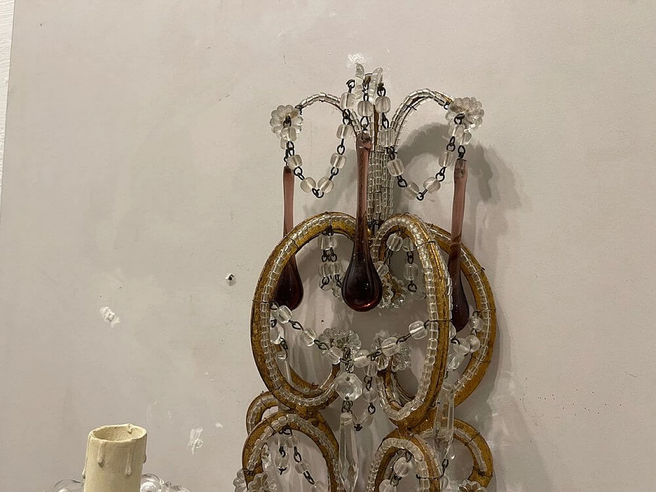 Coppia di applique in vetro di Murano ametista e cristallo, anni '50 10