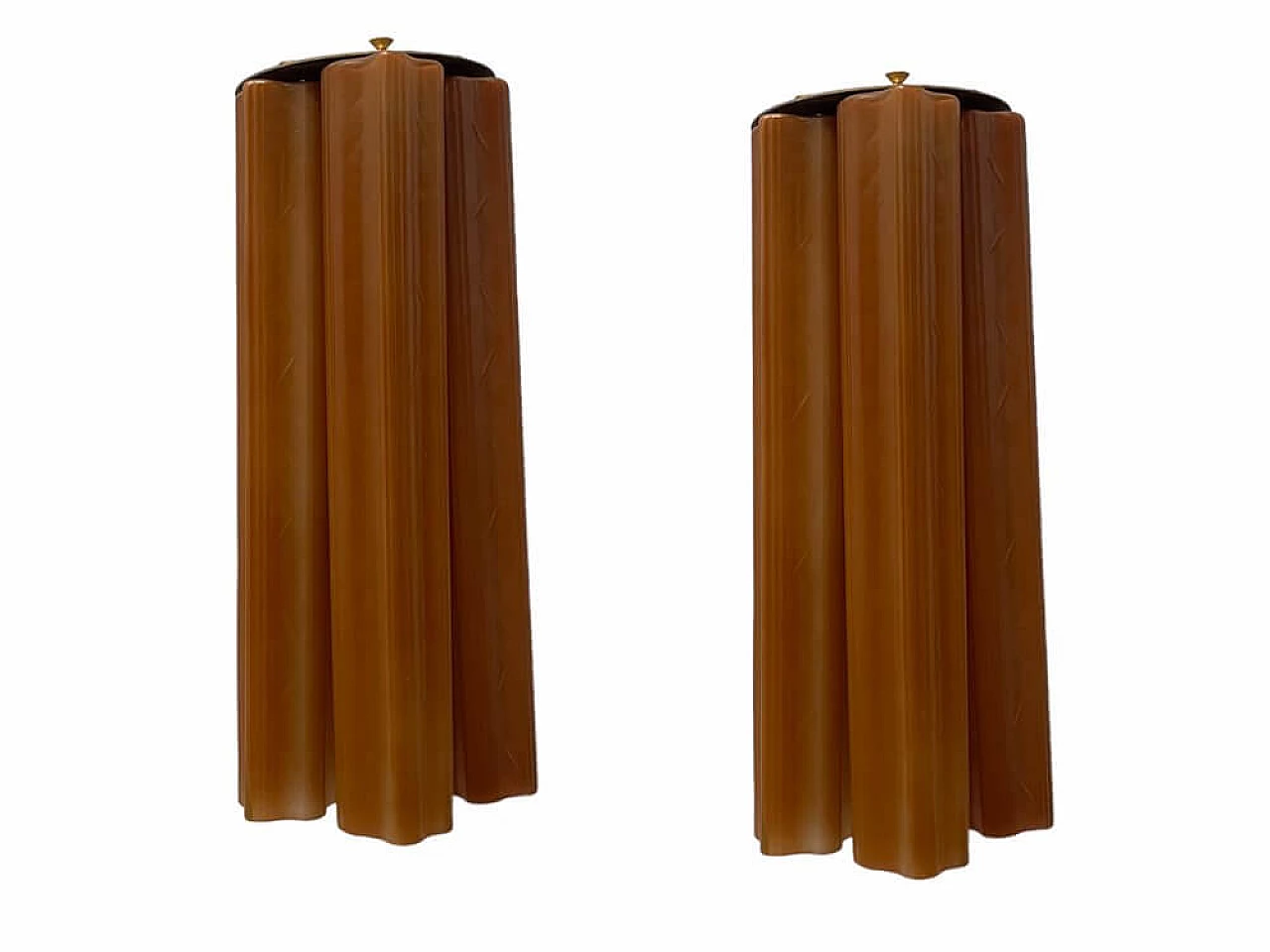Coppia di applique a tubo in vetro color terracotta, anni '80 1