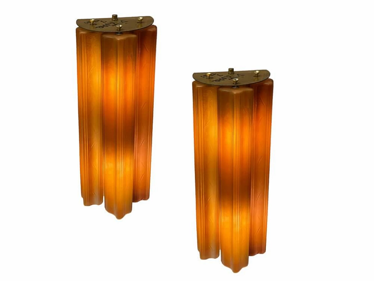 Coppia di applique a tubo in vetro color terracotta, anni '80 2