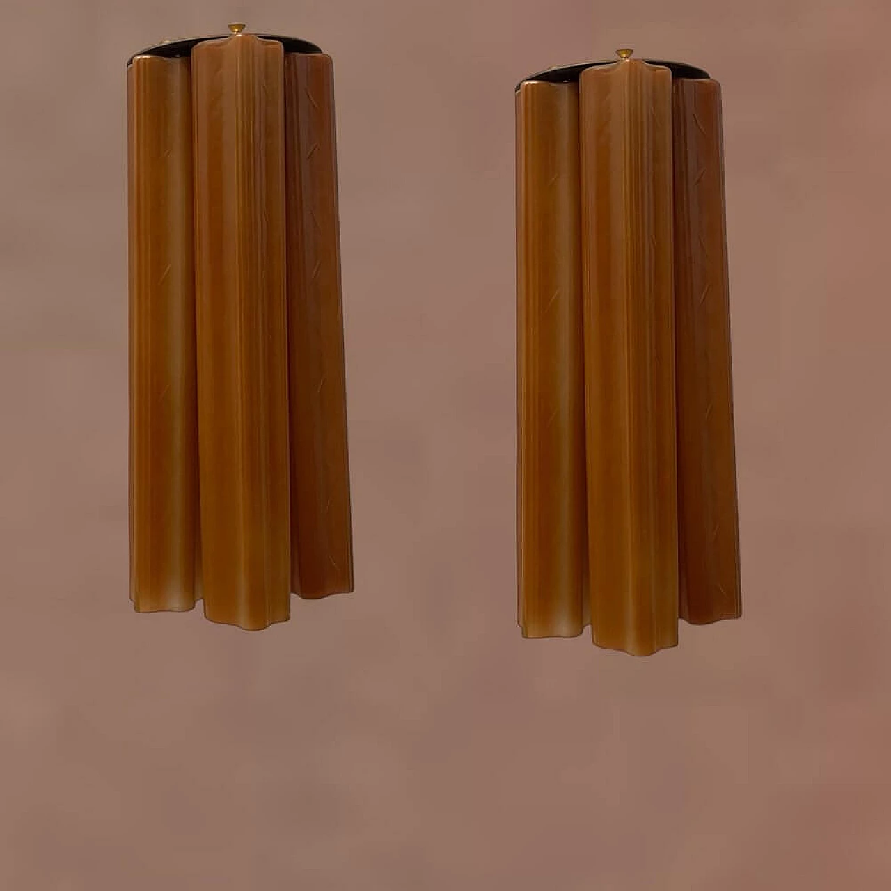 Coppia di applique a tubo in vetro color terracotta, anni '80 3