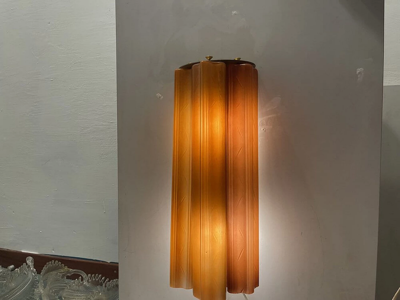 Coppia di applique a tubo in vetro color terracotta, anni '80 5