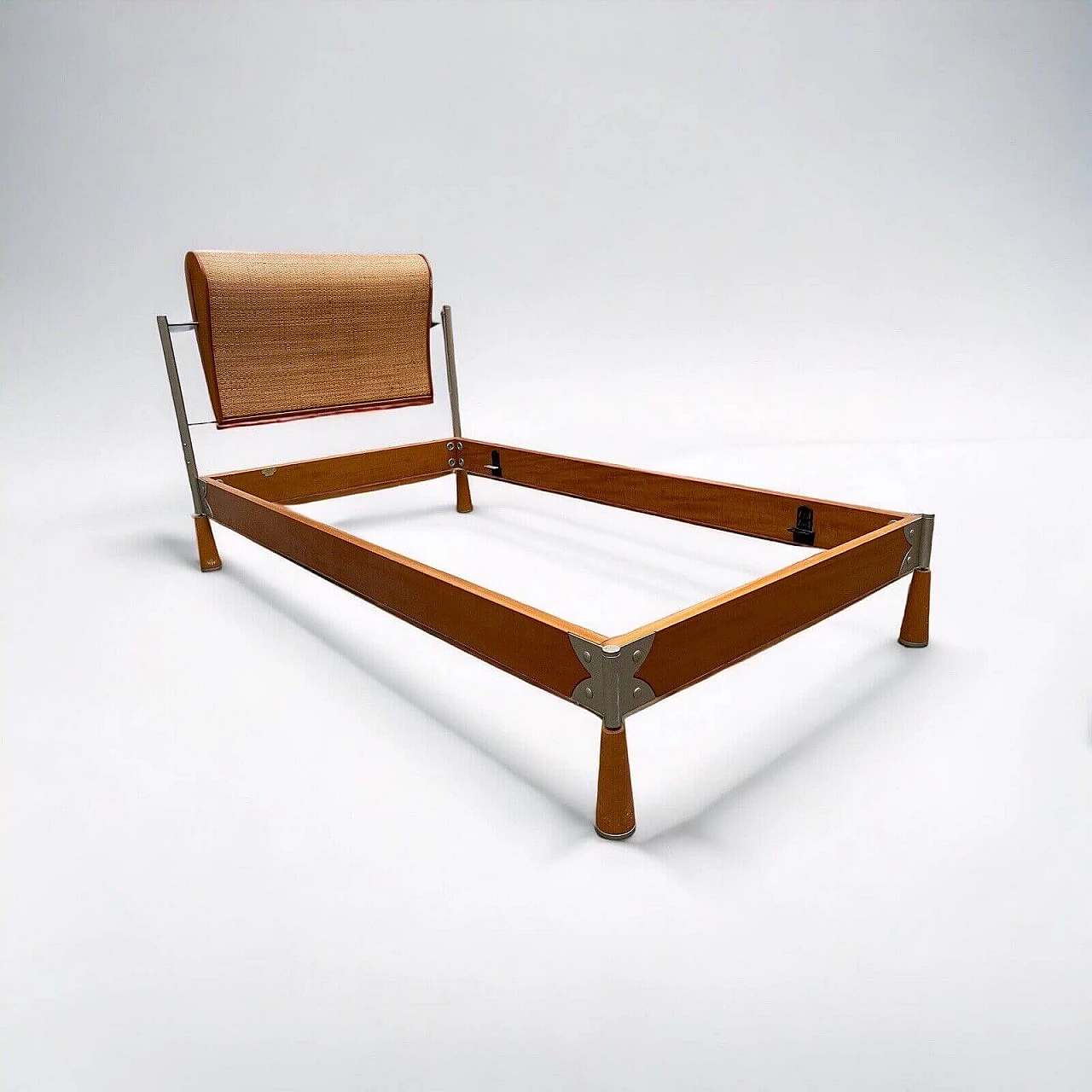 Single bed in wood, steel and wicker by Massimo Scolari for Giorgetti, 1980s 1