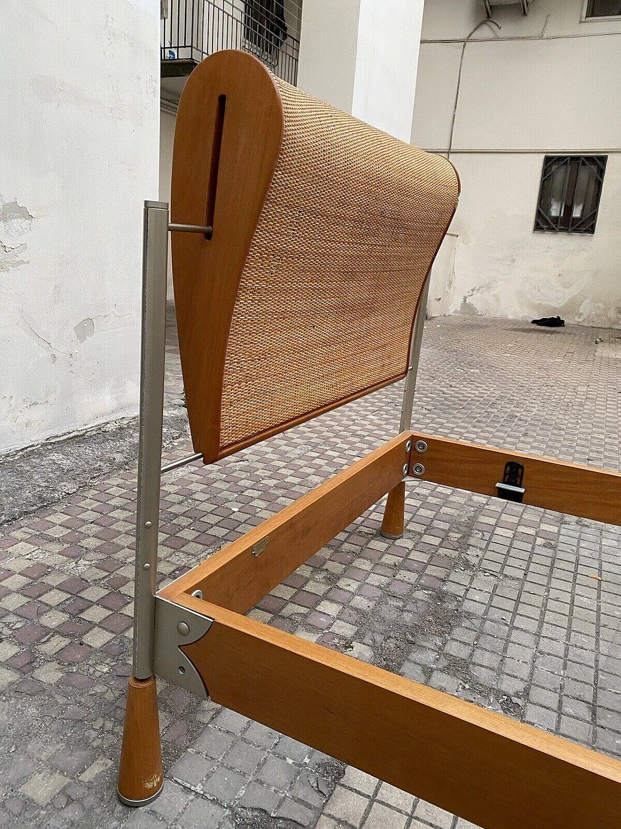 Single bed in wood, steel and wicker by Massimo Scolari for Giorgetti, 1980s 7