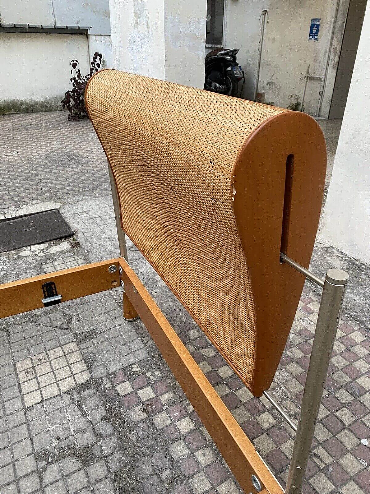 Single bed in wood, steel and wicker by Massimo Scolari for Giorgetti, 1980s 12