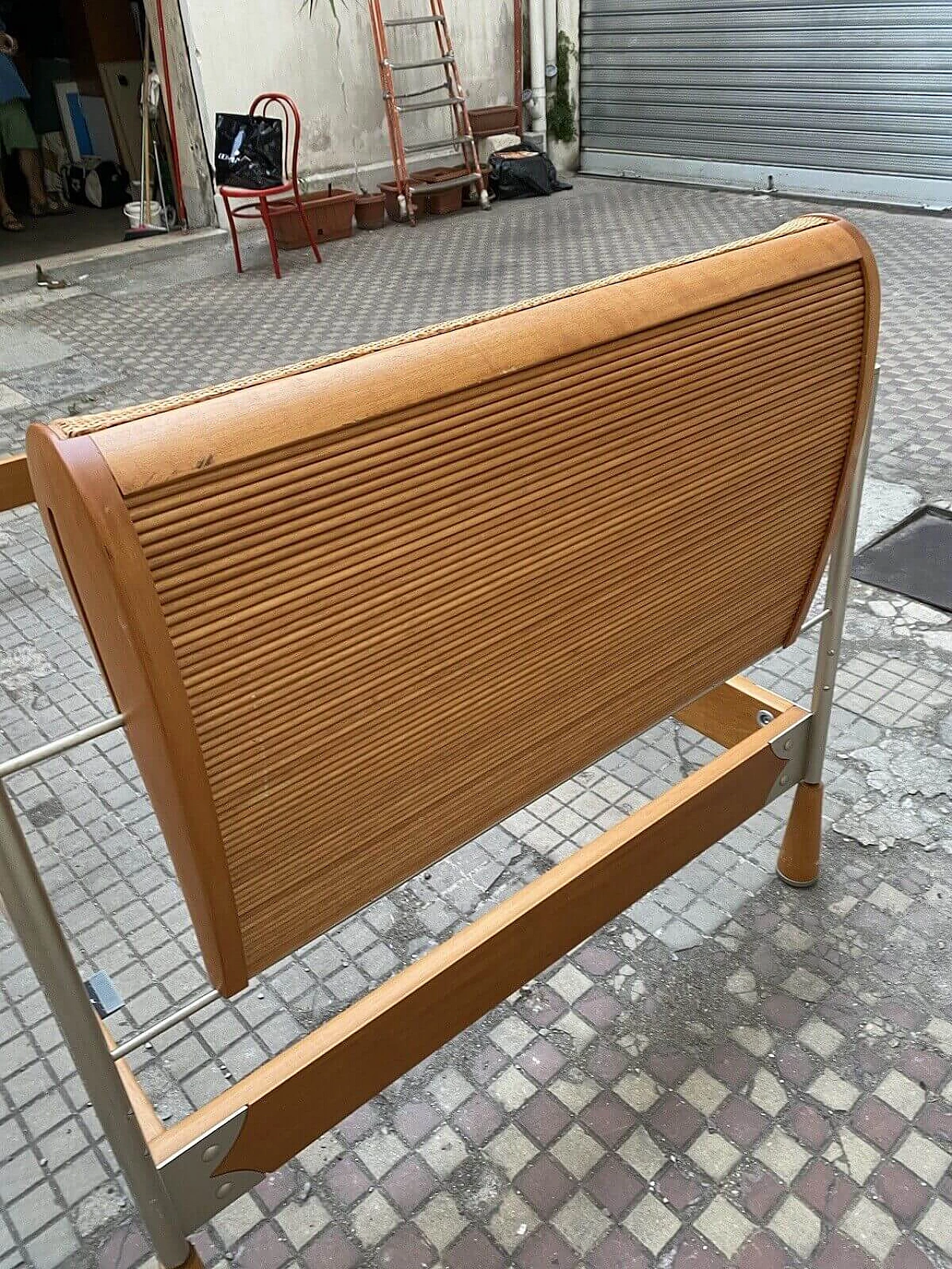 Single bed in wood, steel and wicker by Massimo Scolari for Giorgetti, 1980s 13