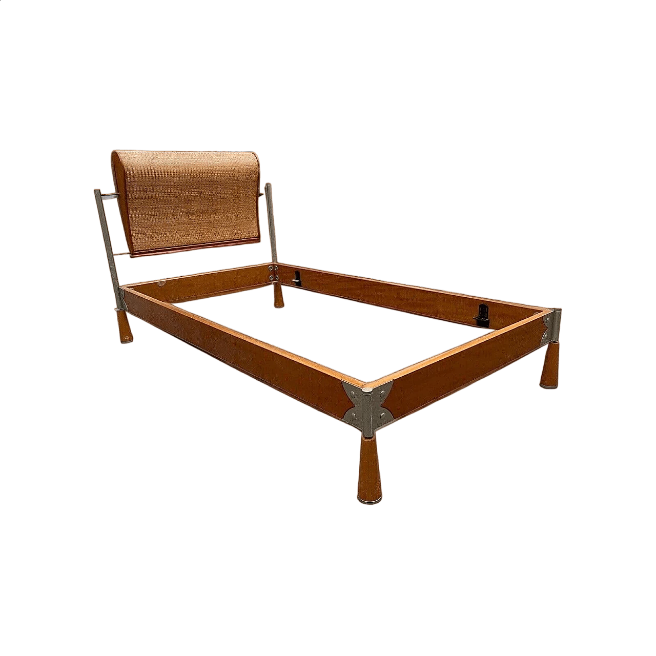 Single bed in wood, steel and wicker by Massimo Scolari for Giorgetti, 1980s 16