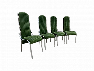 4 Chromed steel and green alcantara chairs in the style of Romeo Rega, 1970s