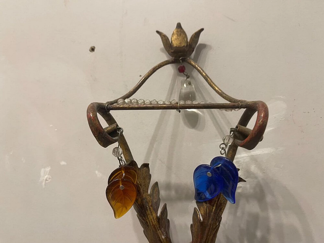 Coppia di applique Tole a forme di fiore in vetro di Murano, anni '50 5