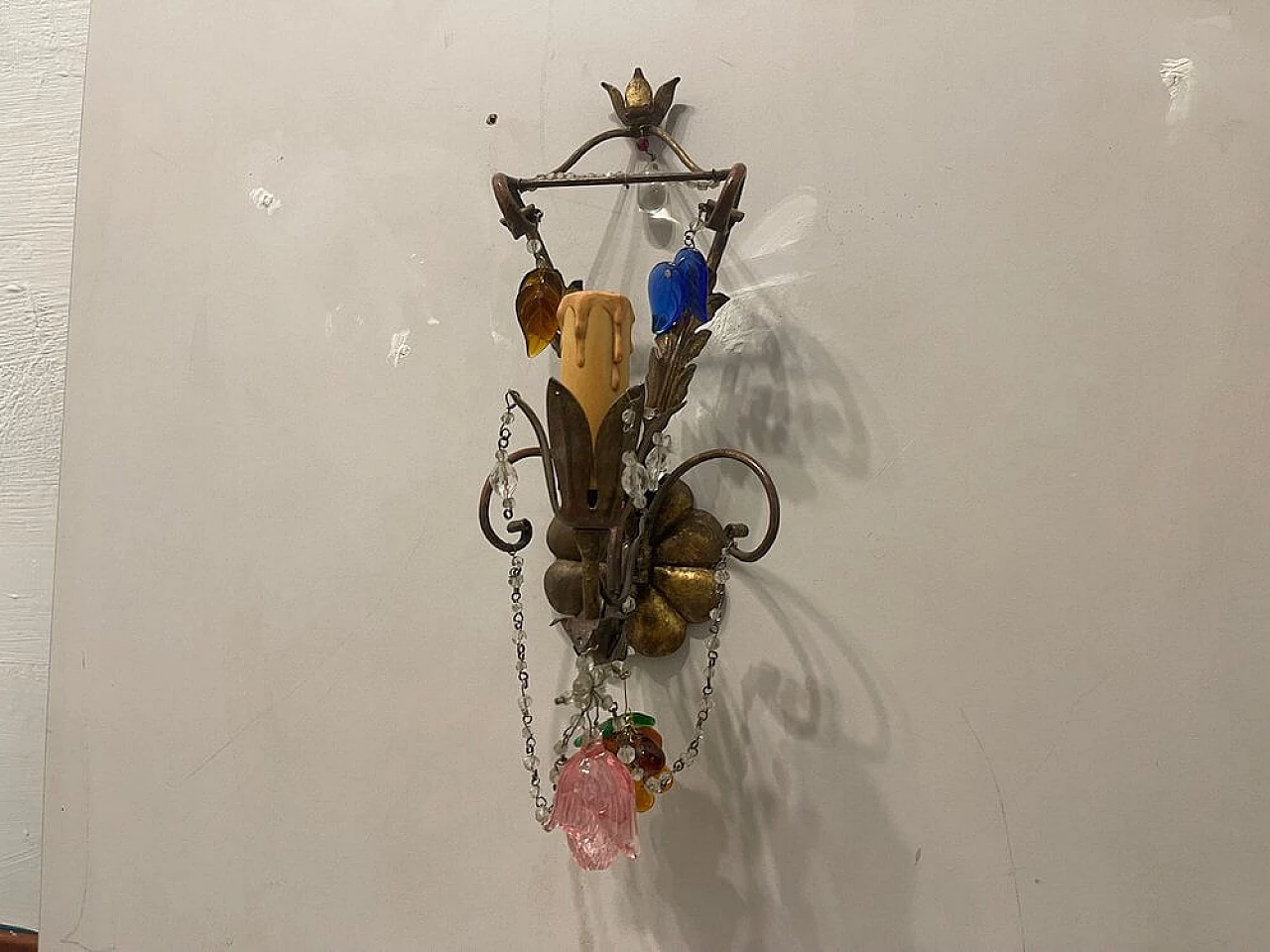 Coppia di applique Tole a forme di fiore in vetro di Murano, anni '50 8