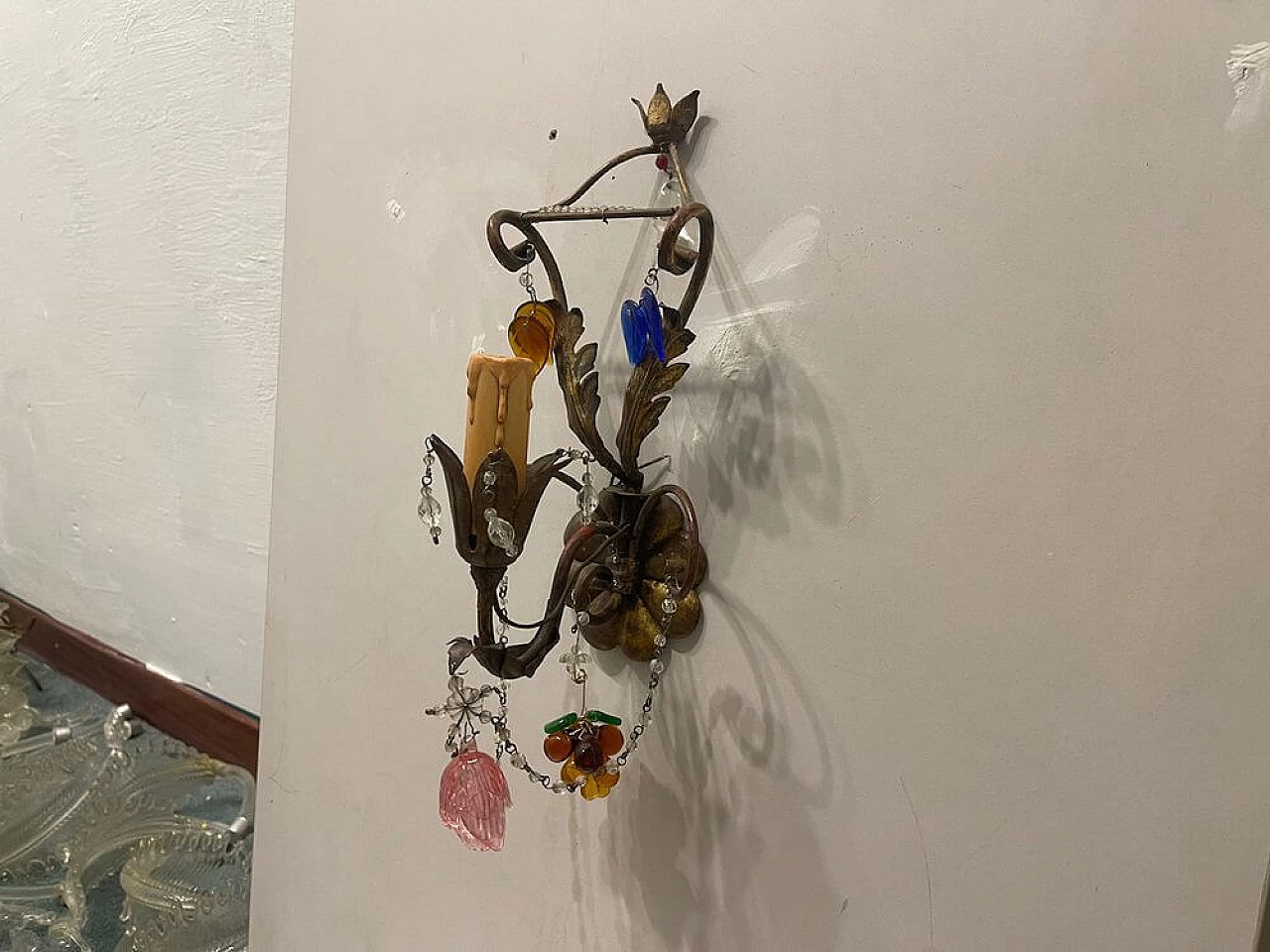 Coppia di applique Tole a forme di fiore in vetro di Murano, anni '50 9