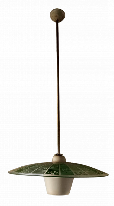 Lampada a sospensione in vetro colorato e opalino, anni '60