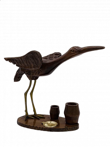 Wooden ashtray with heron in the style of Aldo Tura, 1960s