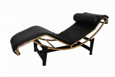 Bauhaus style gilded metal and leather chaise longue, 1980s