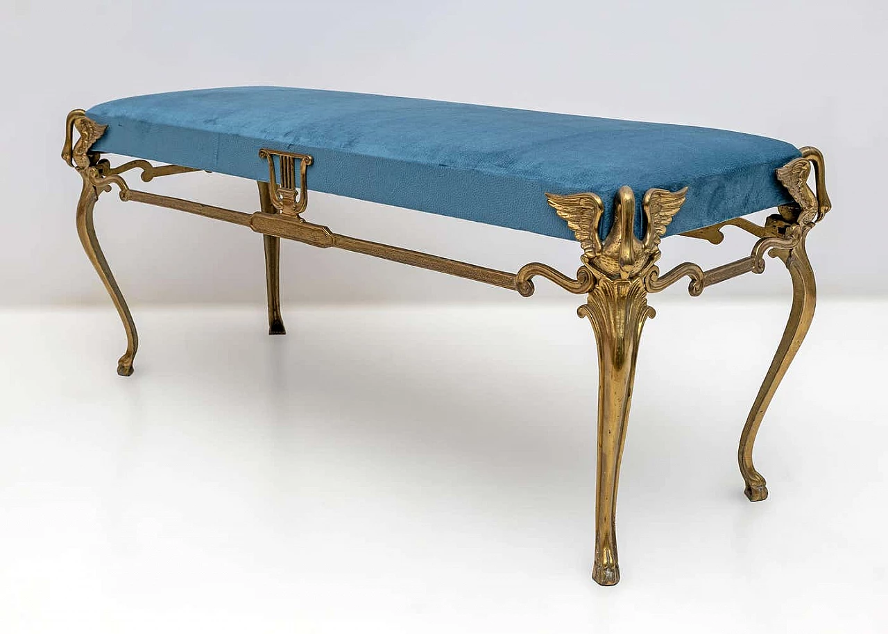 Bronze and brass bench on four swan-shaped feet, 1950s 2
