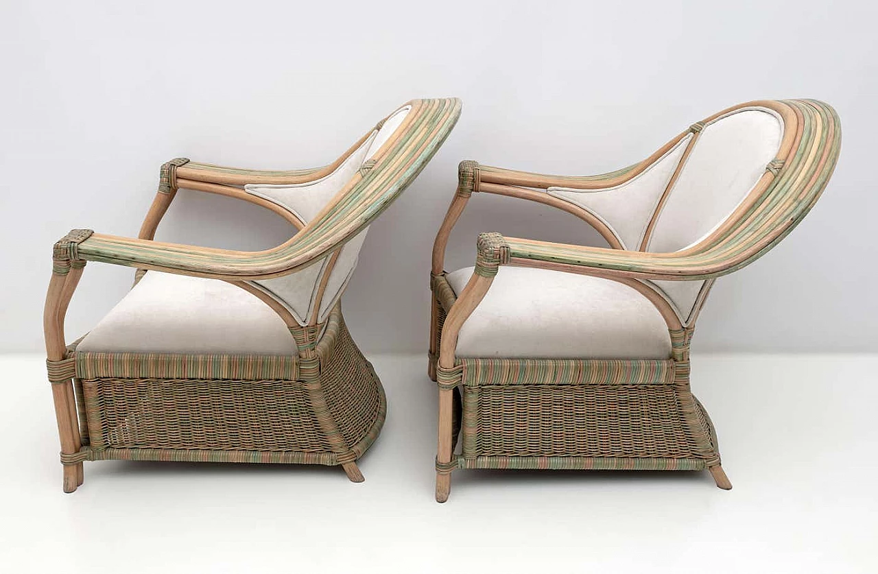 Pair of wicker and rattan armchairs and sofa, 1970s 2