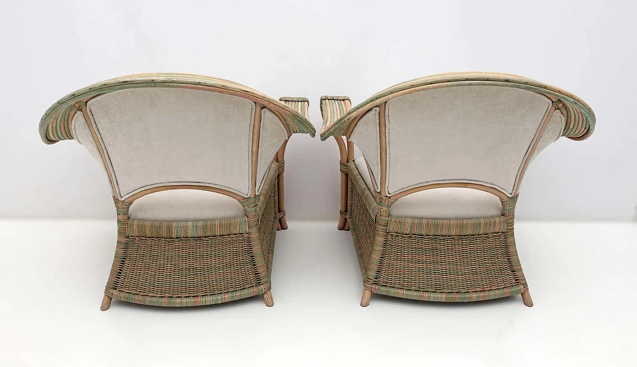 Pair of wicker and rattan armchairs and sofa, 1970s 3