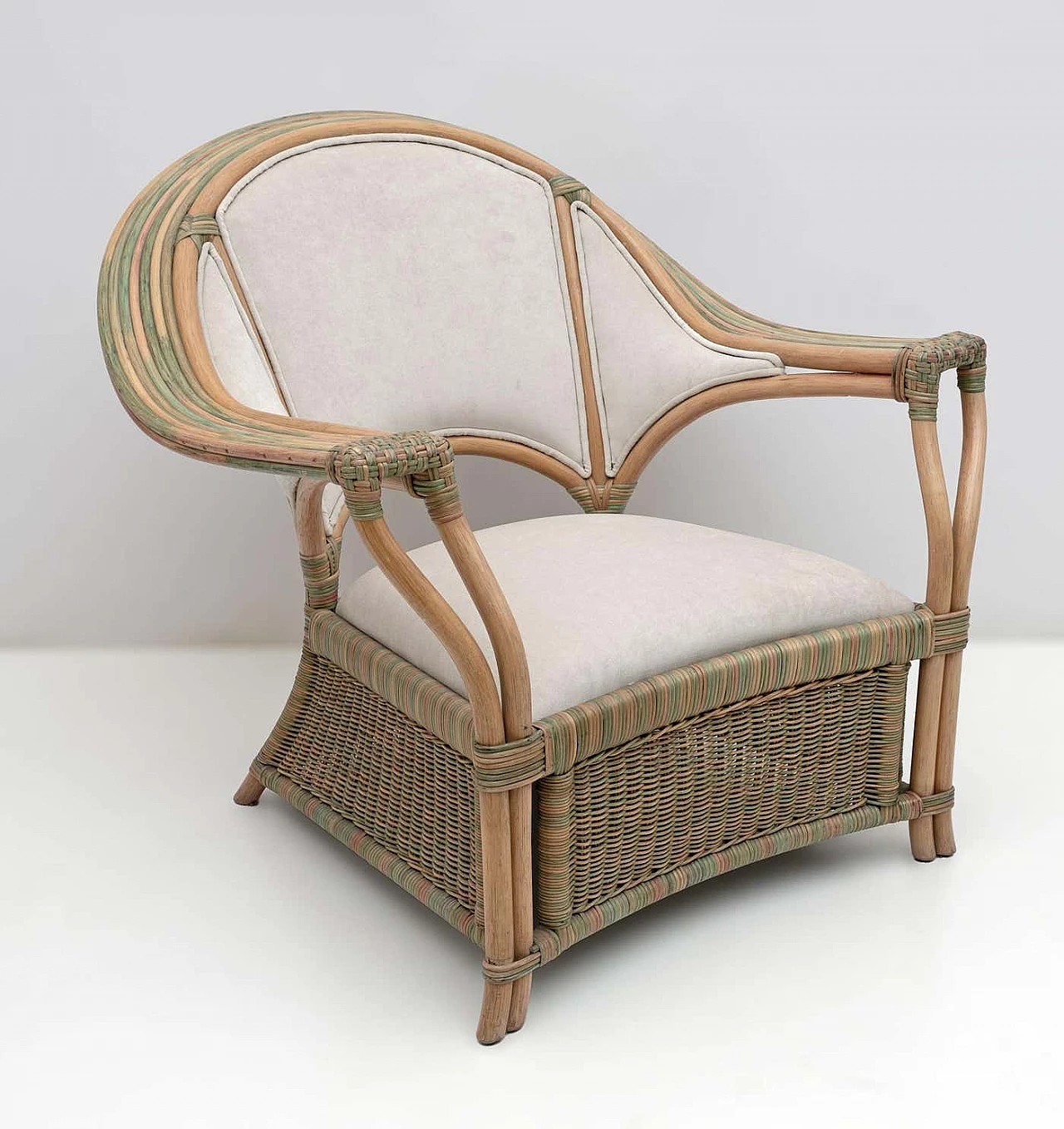 Pair of wicker and rattan armchairs and sofa, 1970s 5