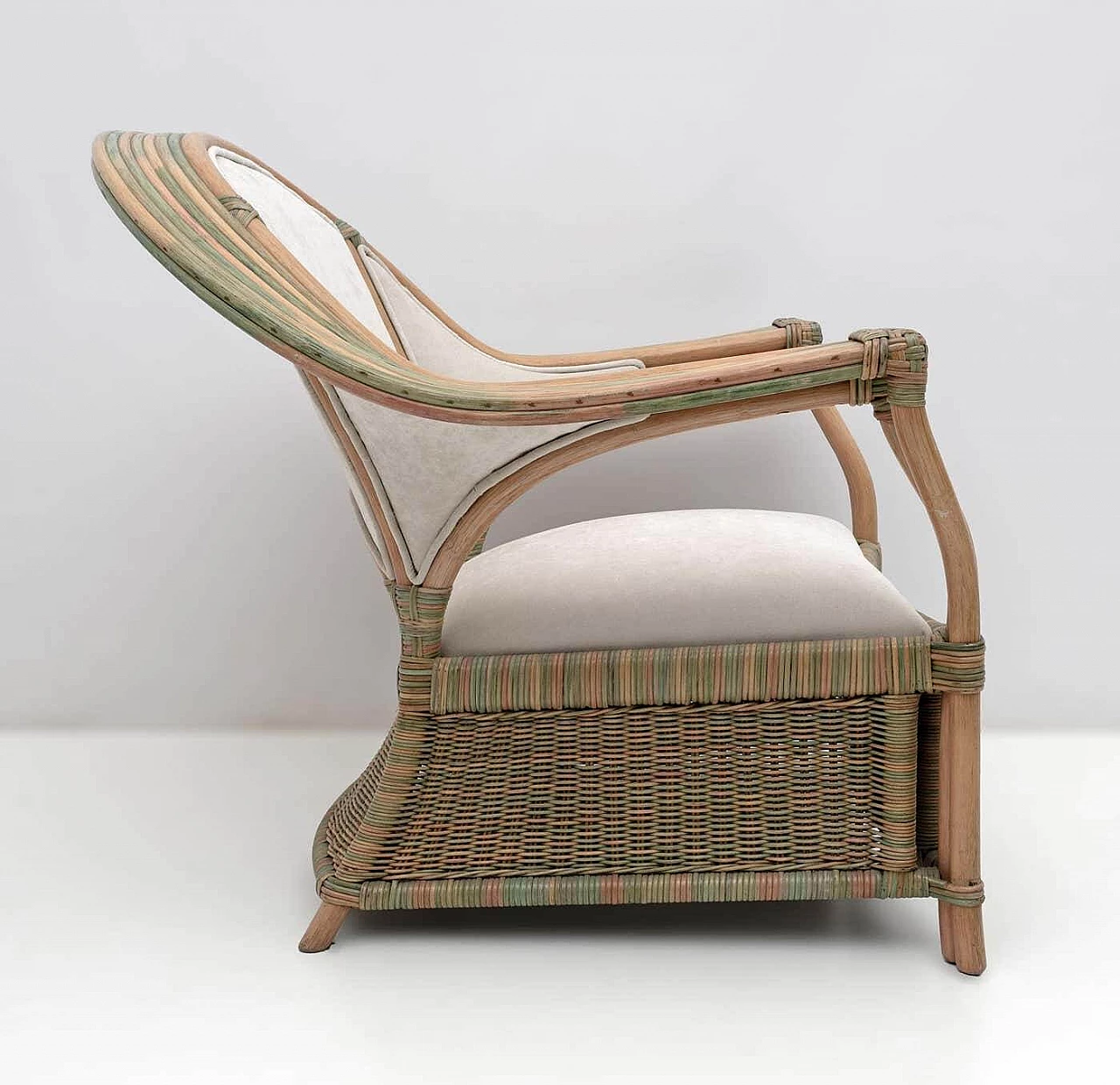 Pair of wicker and rattan armchairs and sofa, 1970s 8
