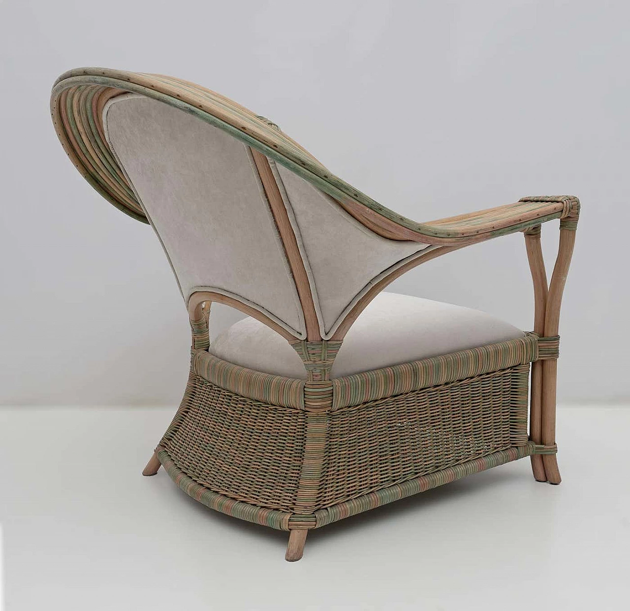 Pair of wicker and rattan armchairs and sofa, 1970s 9