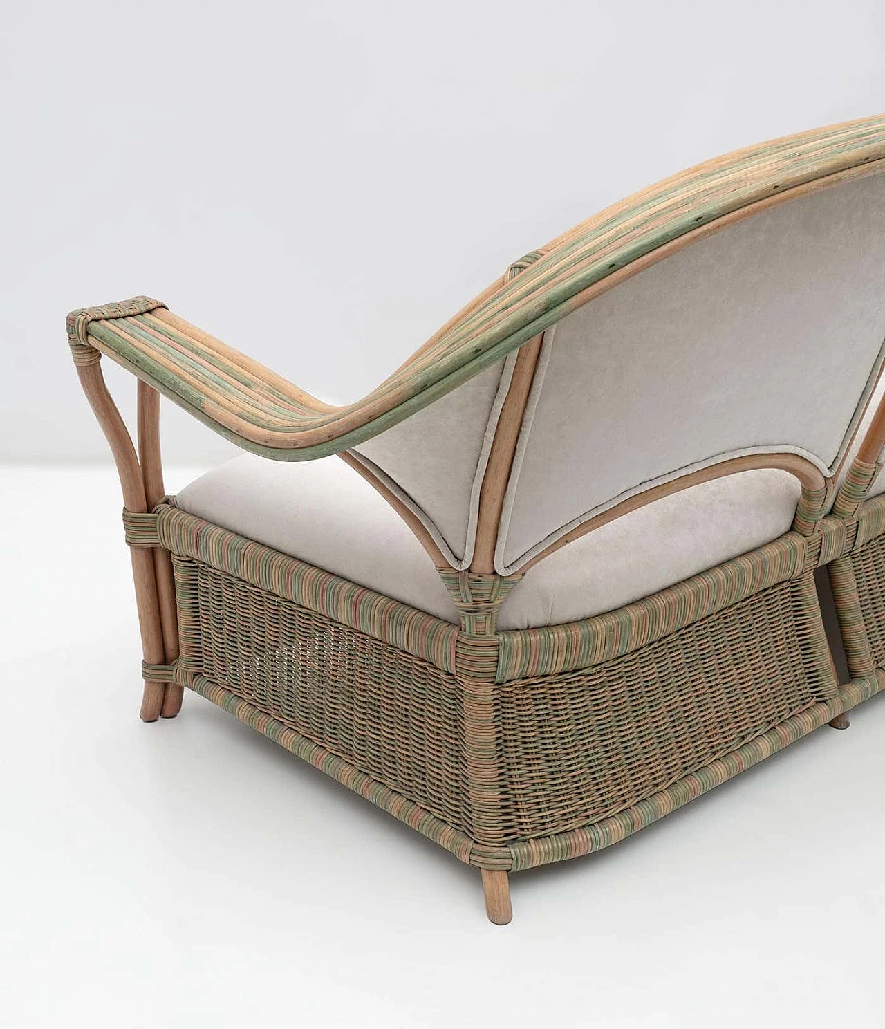 Pair of wicker and rattan armchairs and sofa, 1970s 15