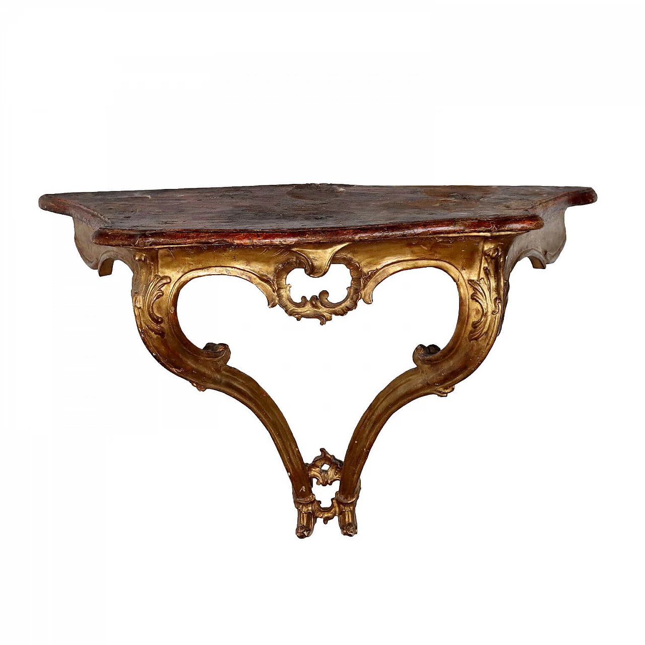 Lombard Barocchetto gilded and marbled wood console, mid-18th century 1