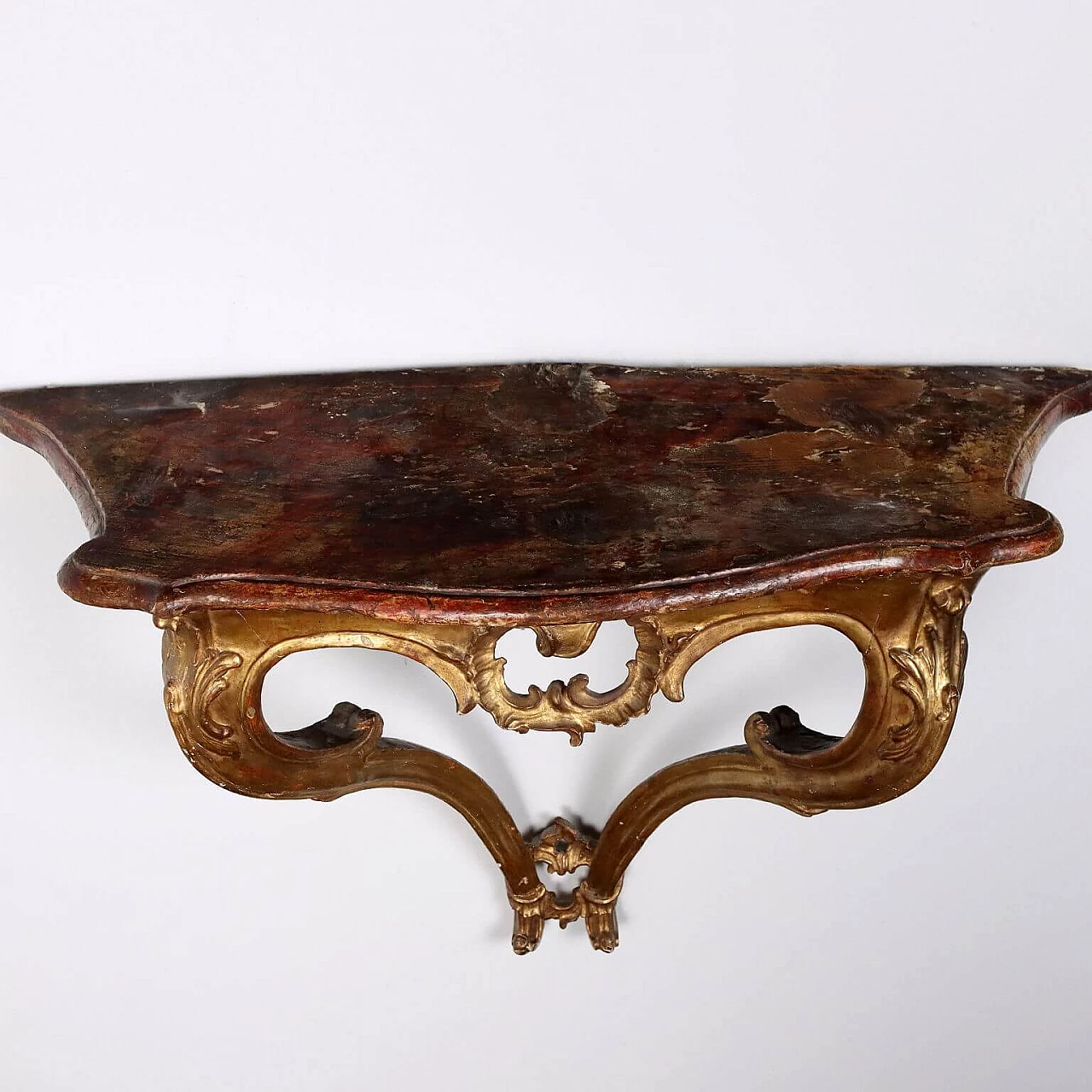 Lombard Barocchetto gilded and marbled wood console, mid-18th century 3