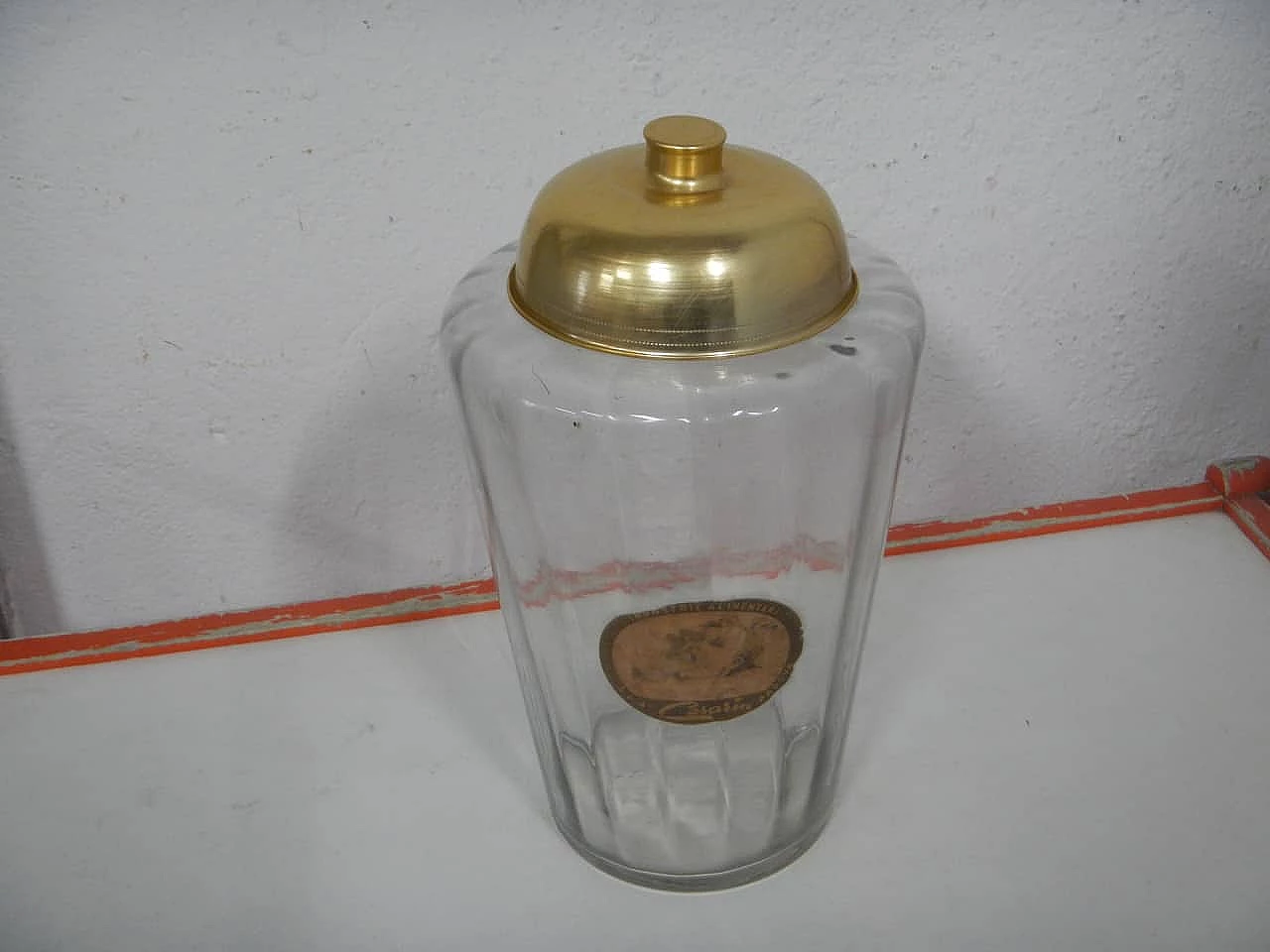 Glass store jar with gilded aluminum lid, 1970s 1