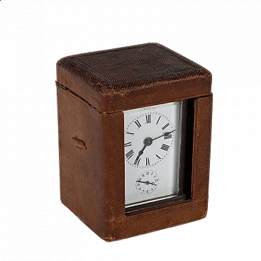 Bronze travel clock with case, late 19th century