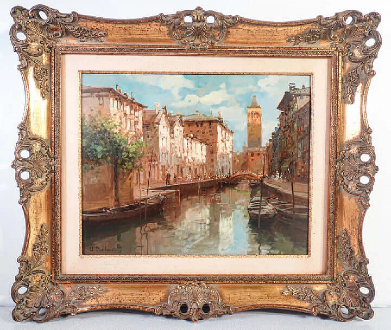 Canale a Venezia, dipinto a olio su masonite, anni '50 1
