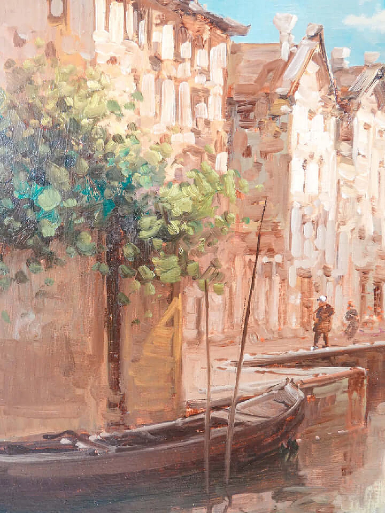 Canale a Venezia, dipinto a olio su masonite, anni '50 3