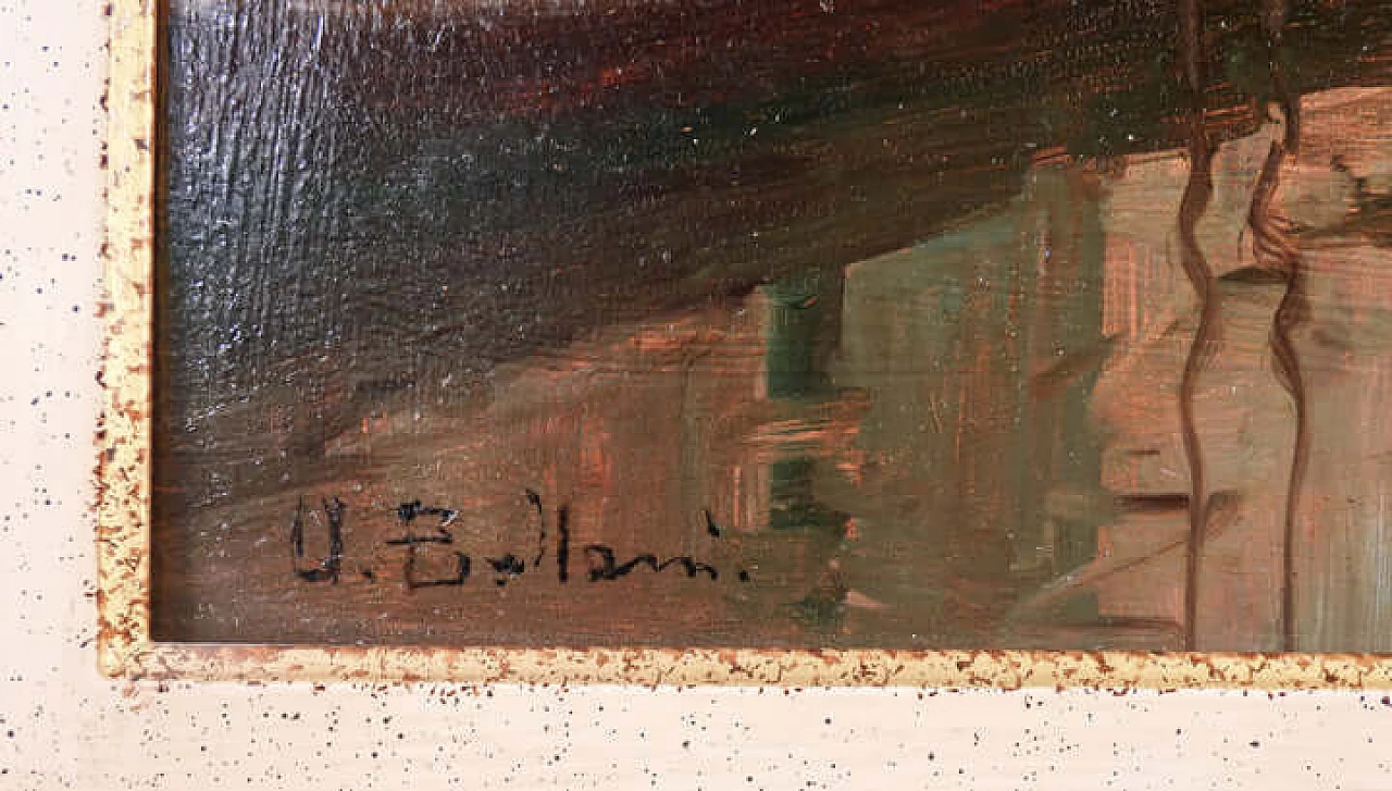 Canale a Venezia, dipinto a olio su masonite, anni '50 5